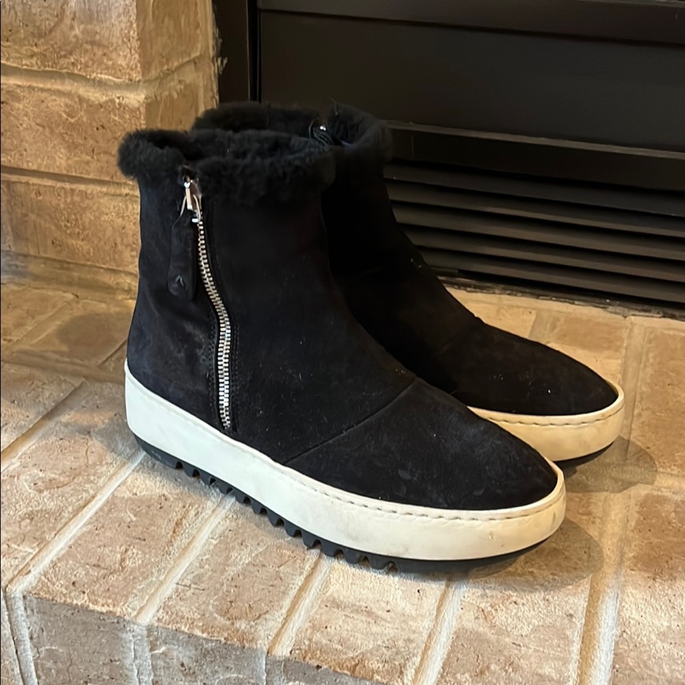 Aquatalia Black Ankle Boots with White Soles